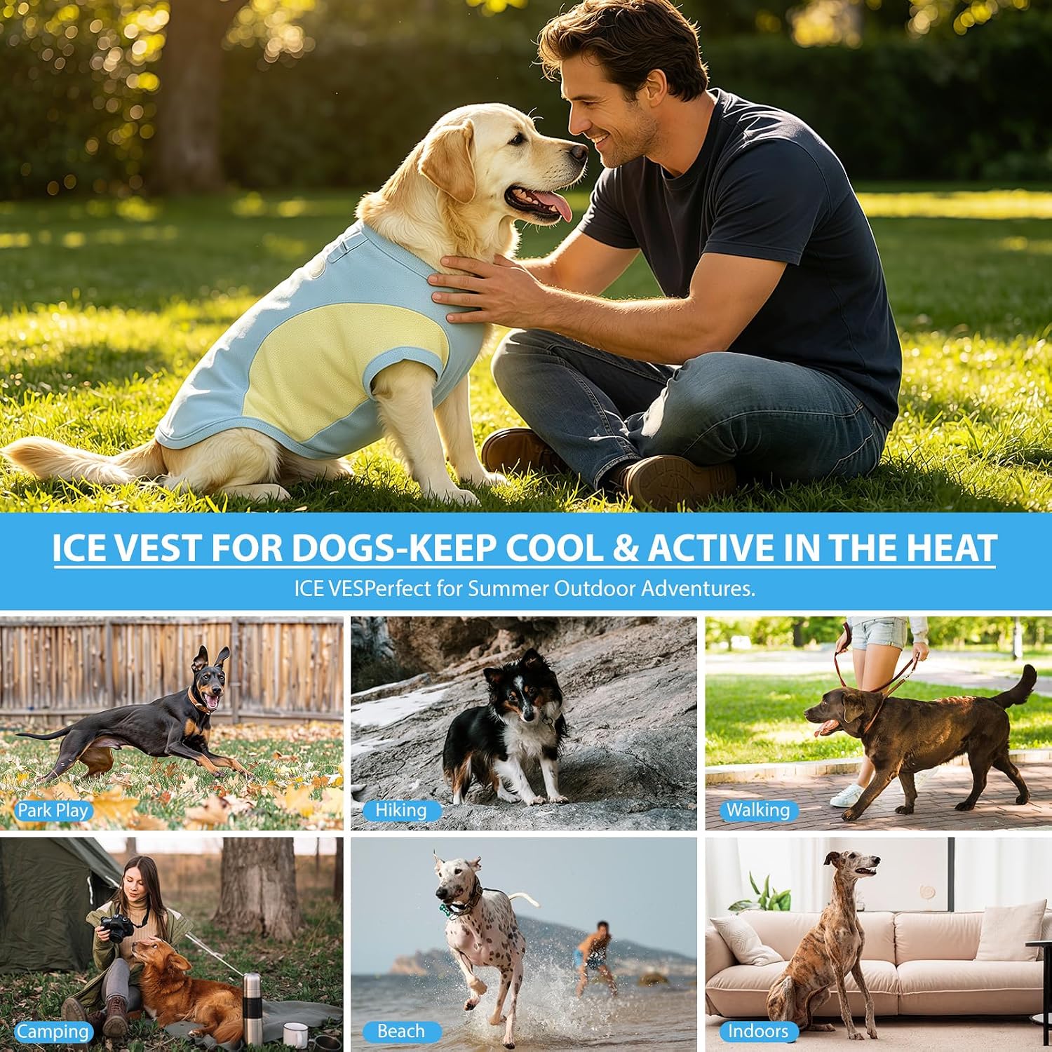 Ultimate Dog Cooling Vest - Ice Silk Breathable Mesh Jacket for All Breeds, Lightweight Summer Coat in Mustard Navy (XXL)